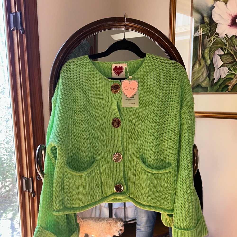 LovLov Cropped Button-Front Cardigan in Lime Green new with tags Free Shipping